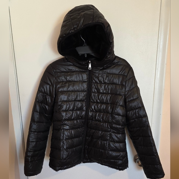 Andrew Marc Puffer Jacket Womens Small FauxFur Lined Coat Black Witchy Goth Punk - Picture 1 of 10